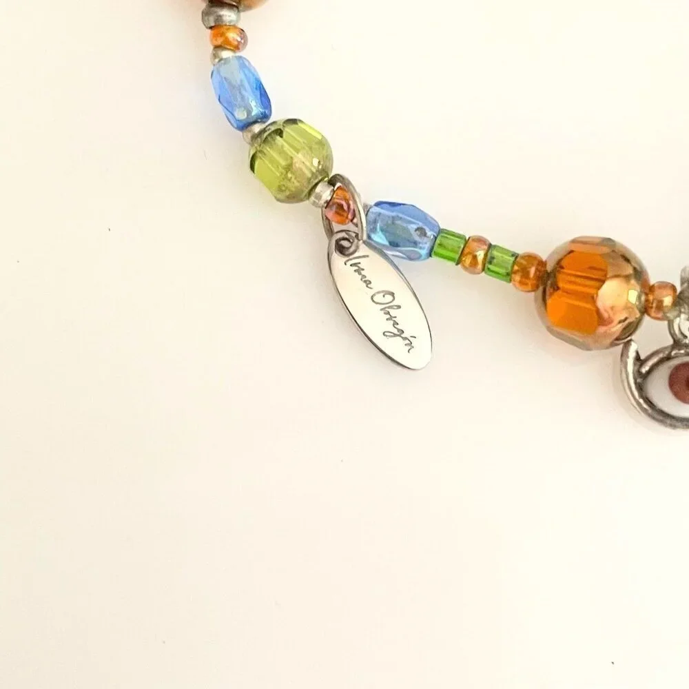 Irma Obregón Sterling Silver Evil Eye Lampwork Bead Handmade Stretch Bracelet OS